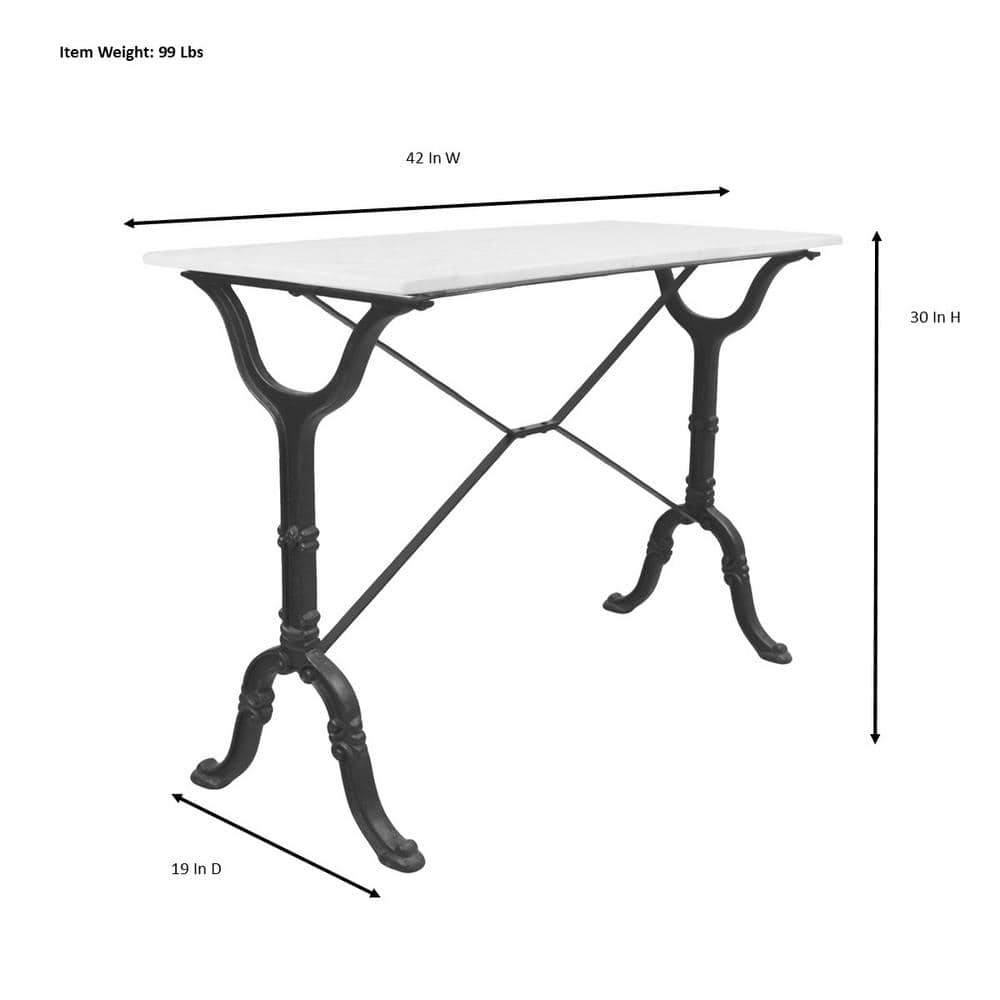 Vera Traditional Black Metal Console Table with White Marble Top