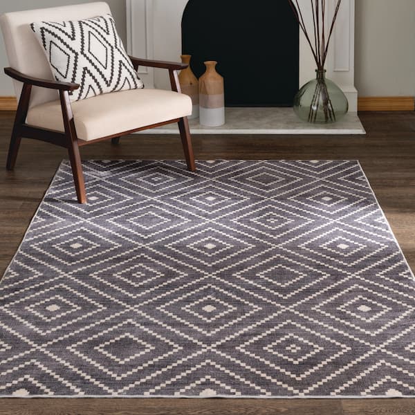 5 ft. x 7 ft. Onyx/Ivory Diamond Weave Washable Area Rug