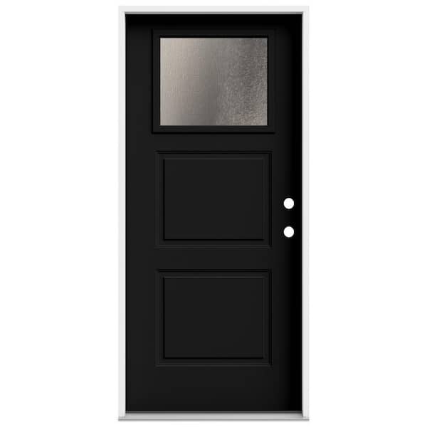 JELD-WEN 36 in. x 80 in. Left-Hand/Inswing 2 Panel 1/4 Lite Chinchilla Frosted Glass Black Steel Prehung Front Door