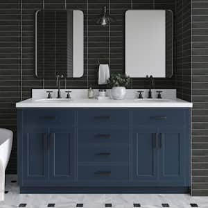 Hepburn 67 in. W x 22 in. D x 36 in. H Double Freestanding Bath Vanity in Midnight Blue with Pure White Quartz Top