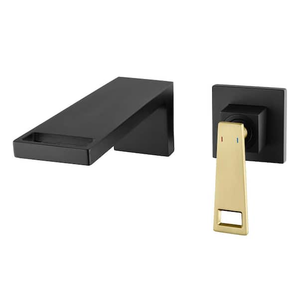 SUMERAIN Waterfall Single Handle Wall Mounted Bathroom Faucet with Rough-in Valve in Black and Gold