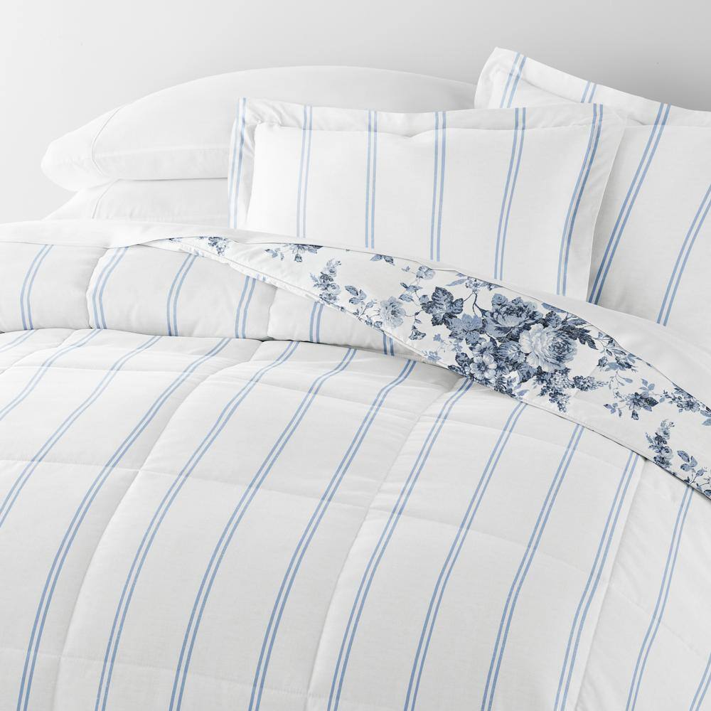 Blue Floral Reversible Down Alternative Comforter Set, Full