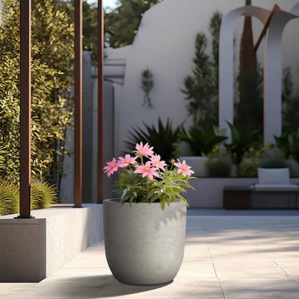 Sapcrete Lightweight 17in. x 15.5in. Pale Yellow Extra Large Tall Round Concrete Plant Pot/Planter for Indoor & Outdoor