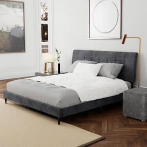 Blakely Gray Wood Frame King Platform Bed with 2-Dual USB Ports