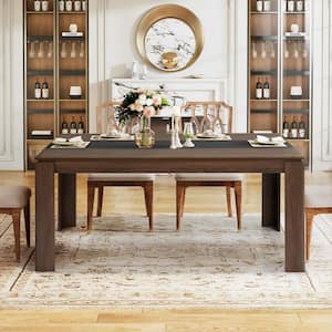 MUSK 160-Farmhouse Style Walnut Brown Rectangle Wood Top 63 in. Wide in 4-Legs Base Dining Table Spacious for 6-Seats