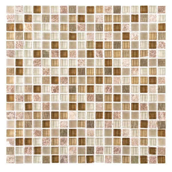 Jeffrey Court Warm Topaz Beige/Cream 11.75 in. x 11.75 in. Glass Mosaic Tile (9.588 sq. ft./Case)