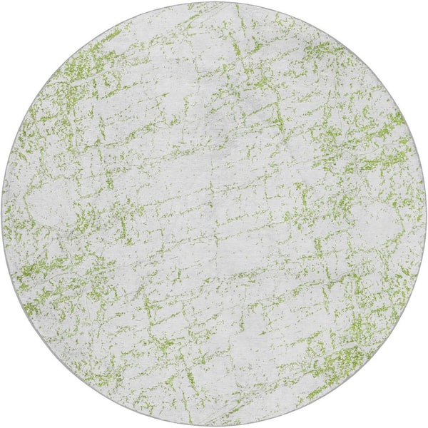 Dream Shag Premium Machine Washable Abstract ADS606 Green 8 ft. x 8 ft. Round Rug