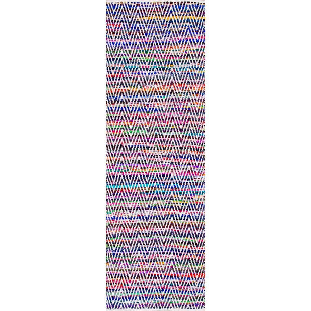 Hand-Woven Indigo Chevron 31'' Cotton Blend Runner Rug