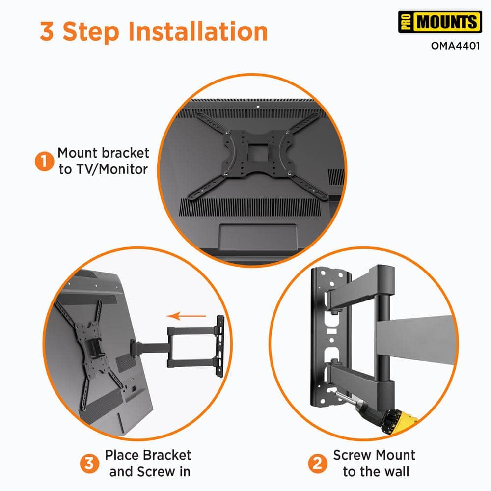 ProMounts Full Motion Black Steel TV Wall Mount for 23"-60" TVs