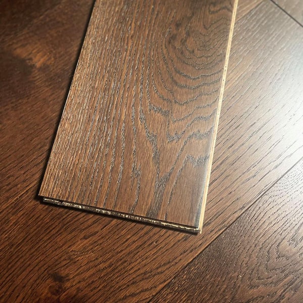 Take Home Sample Wine Cellar Barrel Brown Oak 3/8 in. T x 6.5 in. x 12 in. L W Wire Brushed Engineered Hardwood Flooring