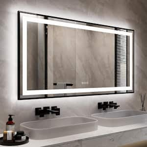 60 in. W x 30 in. H Rectangular Framed Front and Back LED Lighted Anti-Fog Wall Bathroom Vanity Mirror in Tempered Glass