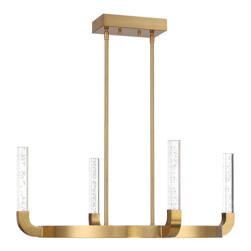Warm Brass 4-Light LED Chandelier with Clear Seeded Acrylic Shades