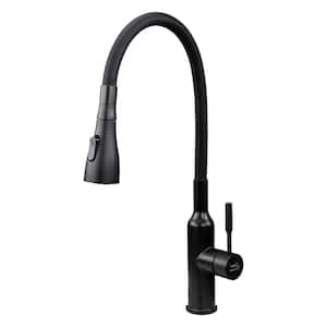 Single-Handle Utility Faucet with Dual Spray and Flex Neck in Matte Black