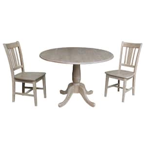 Laurel 3-Piece 42 in. Gray Taupe Round Drop-Leaf Wood Dining Set with San Remo Chairs