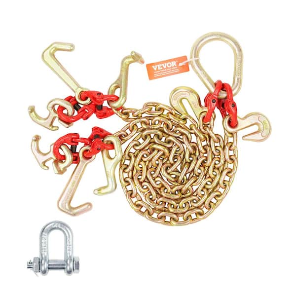 VEVOR G80 V Bridle Chain, 5/16in. x 3 ft. Towing Chain Bridle with R Hooks, T Hooks, J Hooks and Grab Hooks, 10800 lbs. Load