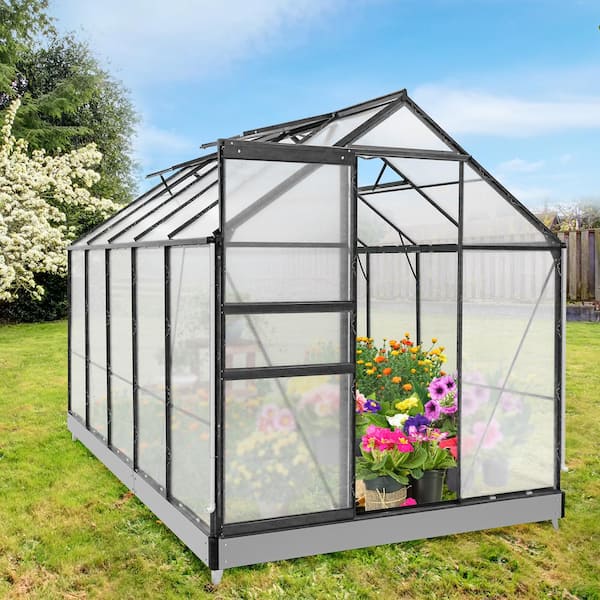 Greenhouse for Outdoors, 6' x 10' Aluminum Greenhouse with Window, Sliding  Door, Polycarbonate Greenhouses Garden Supplies for Plants Flowers Herbs