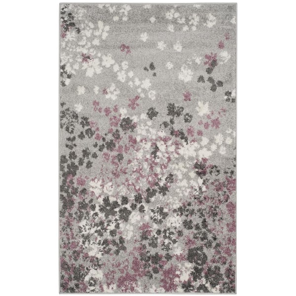 SAFAVIEH Adirondack Light Gray/Purple Doormat 3 ft. x 4 ft. Floral Area Rug