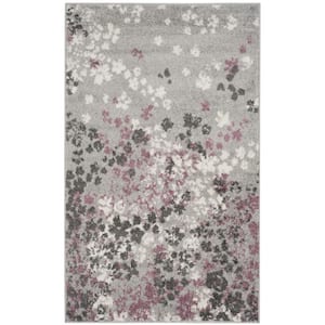 Adirondack Light Grey/Purple Doormat 3 ft. x 5 ft. Floral Area Rug