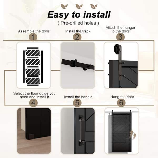 84 in. x 84 in. 4-Panel Wave Pattern Black Finished MDF Assembly Required Sliding Barn Door with Hardware Kit