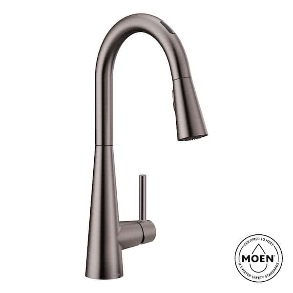 Sleek Single-Handle Smart Touchless Pull Down Sprayer Kitchen Faucet with Voice Control & Power Clean in Black Stainless