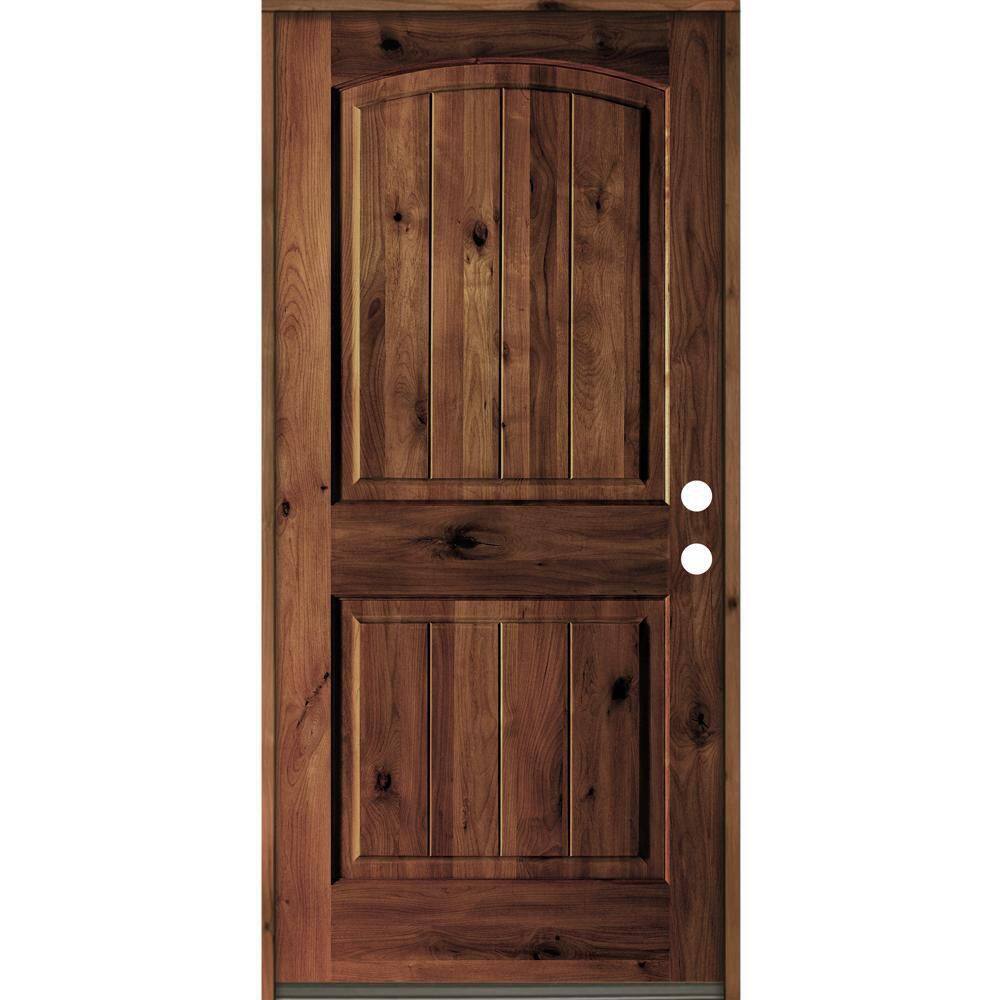 Krosswood Doors 42 in. x 80 in. Rustic Knotty Alder Arch Top V-Grooved ...