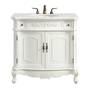 Simply Living 36 in. W x 21 in. D x 36 in. H Bath Vanity in Antique White with Ivory White Engineered Marble