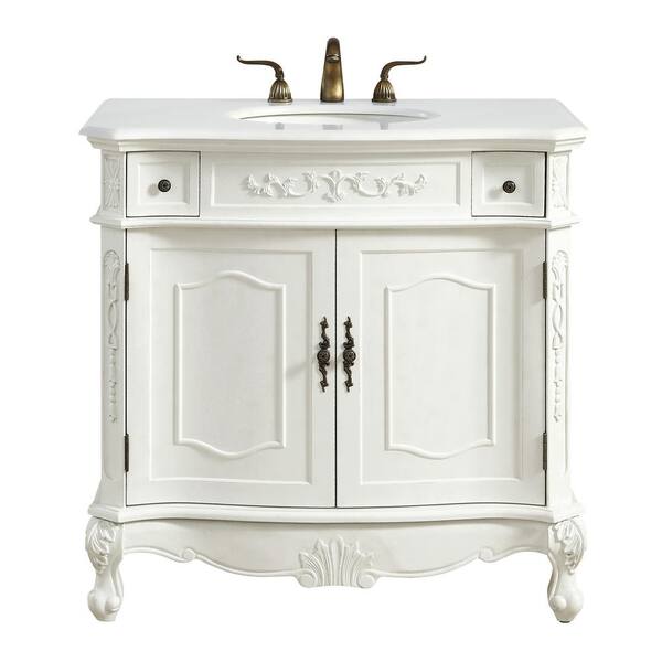 Unbranded Simply Living 36 in. W x 21 in. D x 36 in. H Bath Vanity in Antique White with Ivory White Engineered Marble