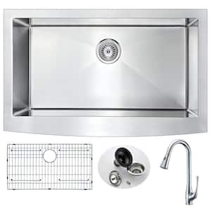 ELYSIAN Farmhouse Stainless Steel 36 in. 0-Hole Kitchen Sink and Faucet Set with Singer Faucet in Brushed Satin