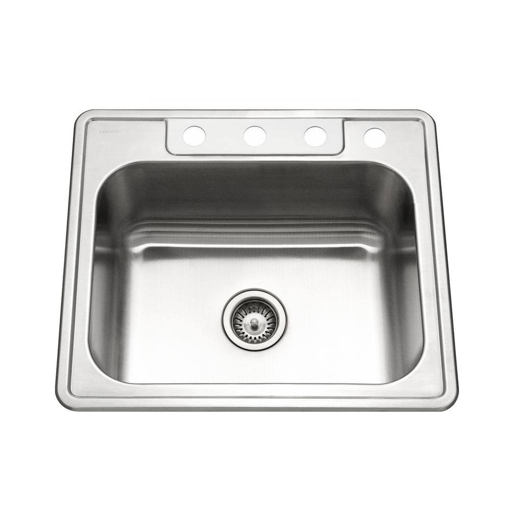 Glowtone 25" Stainless Steel Single Bowl Kitchen Sink with Center Drain