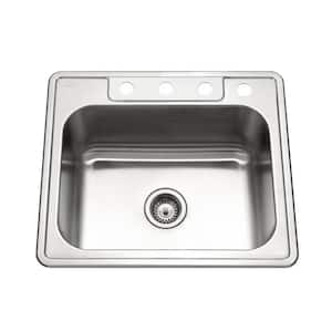 Houzer Glowtone 25 in. Stainless Steel Topmount 4-hole Single Bowl 9 in. Deep Kitchen Sink - 2522-9BS4-1