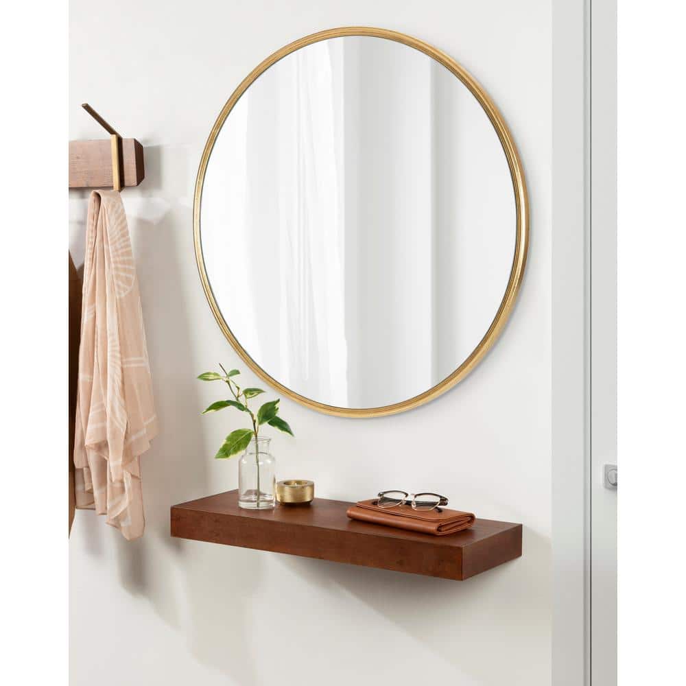 28" Luxe Gold Finish Round Wooden Wall Mirror
