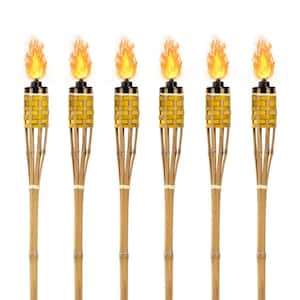 47 in.Yellow Bamboo Torches Includes Oil Canisters with Bamboo Covers to Protect from Rain (6-Pack)