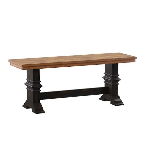HomeSullivan Antique Black Two-Tone Trestle Leg Wood Dining Bench 47.24 in. W x 14.17 in. D x 18.5 in. H
