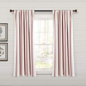Farmhouse Stripe 42 in. W x 63 in. L Yarn Dyed Eco-Friendly Recycled Cotton Window Curtain Panels in Red Set