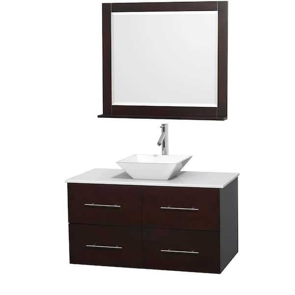 Wyndham Collection Centra 42 in. Vanity in Espresso with Solid-Surface Vanity Top in White, Porcelain Sink and 36 in. Mirror
