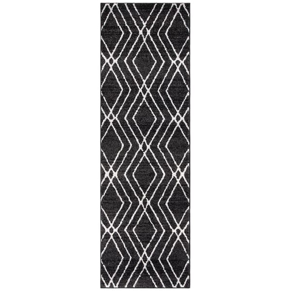 Adirondack 3 ft. x 8 ft. Black/Light Gray Chevron Diamond Runner Rug