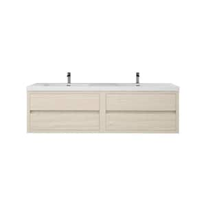 Louis 71 in. W x 20 in. D x 22 in. H Double Sink Floating Bath Vanity in Light Wood with White Acrylic Top