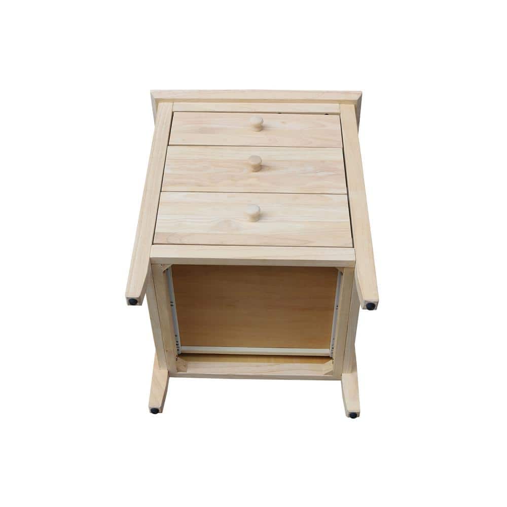 Classic Solid Wood 3-Drawer Nightstand in Unfinished Parawood