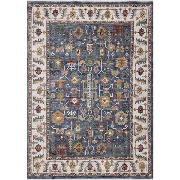 Orenda Collections 8 ft. x 10 ft. Blue Classic Indoor Area Rug