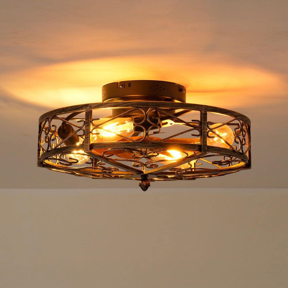 20 in. Smart Antique Bronze Low Profile Standard Flush Mount Caged Ceiling Fan with Remote Control and No Bulbs Included price history on PriceWatchPro