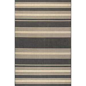 Montana Striped Charcoal 5 ft. x 8 ft. Indoor/Outdoor Patio Area Rug