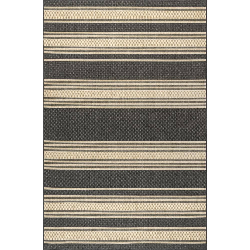 Gray and Beige Striped Synthetic 8' x 10' Area Rug