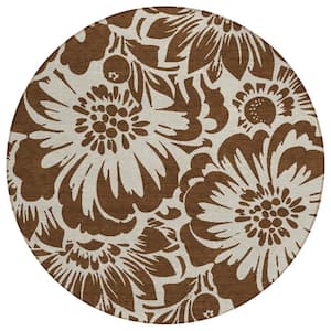 Chantille ACN551 Brown 8 ft. x 8 ft. Round Machine Washable Indoor/Outdoor Geometric Area Rug