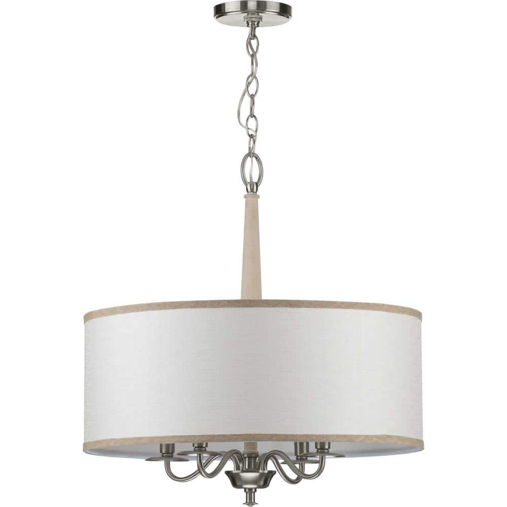 Durrell Brushed Nickel 21" Drum Chandelier with Sailcloth Linen Shade