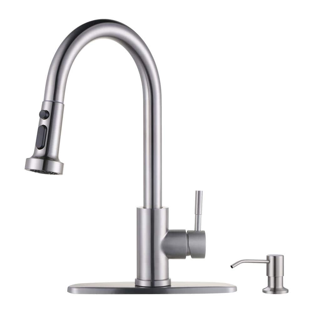 Brushed Nickel Single Handle Pull Down Kitchen Faucet with Soap Dispenser