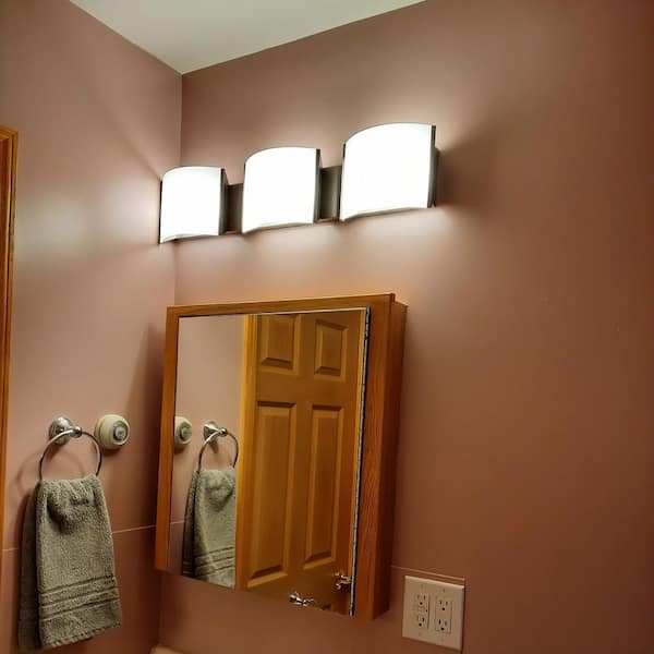 28.25 in. 3-Light Satin Nickel Stainless Steel LED Vanity Light with Acrylic Shade