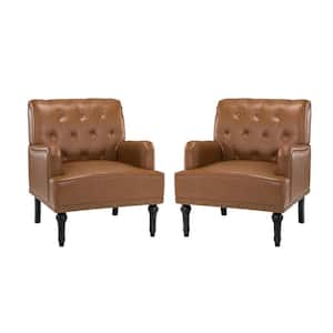 Venere Classic Camel Button-tufted Armchair with Turned Legs and Nailhead Trims Set of 2