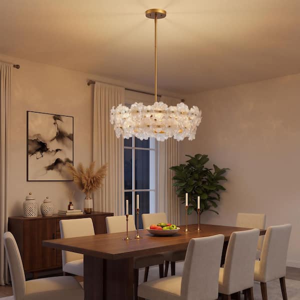 22. 5 in. 4-Light Gold Glass Chandelier, DIY Island Pendant Light with Hand-Made Clear Flower Glass Shades