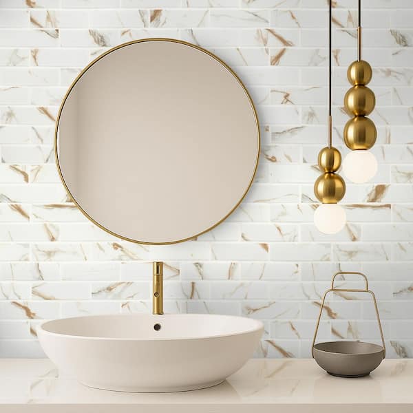 Calacatta Gold Subway 12 in. x 12 in. x 0.24 in. Matte Porcelain Mesh-Mounted Mosaic Tile (0.93 sq. ft./Each)
