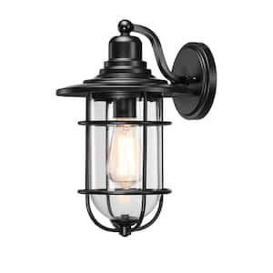 1-Light Matte Black Outdoor Hardwired Wall Lantern Sconce with Clear Glass (1-Pack)